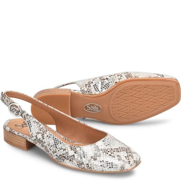 NEW SOFFT Leather Endora Comfort Slingback Ballet Flats silver snake print 462tn - Picture 2 of 8